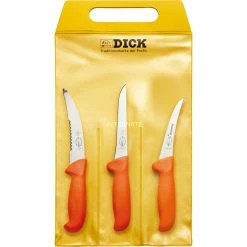 Bestecke DICK ErgoGrip Messersatz Jagd, Outdoor, 3-teilig (orange, Aufbrechmesser Mit Anschnittwelle, 2 Ausbeinmesser)