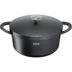 Töpfe Tefal Aluguss-Schmortopf Trattoria, Ø 24cm (schwarz, Mit Deckel)