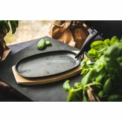 Pfannen Ventura Gusspfanne Mit Holzbrett (schwarz, Oval) -Messer Verkaufsgeschäft Ventura Gusspfanne mit Holzbrett@@1678991 3